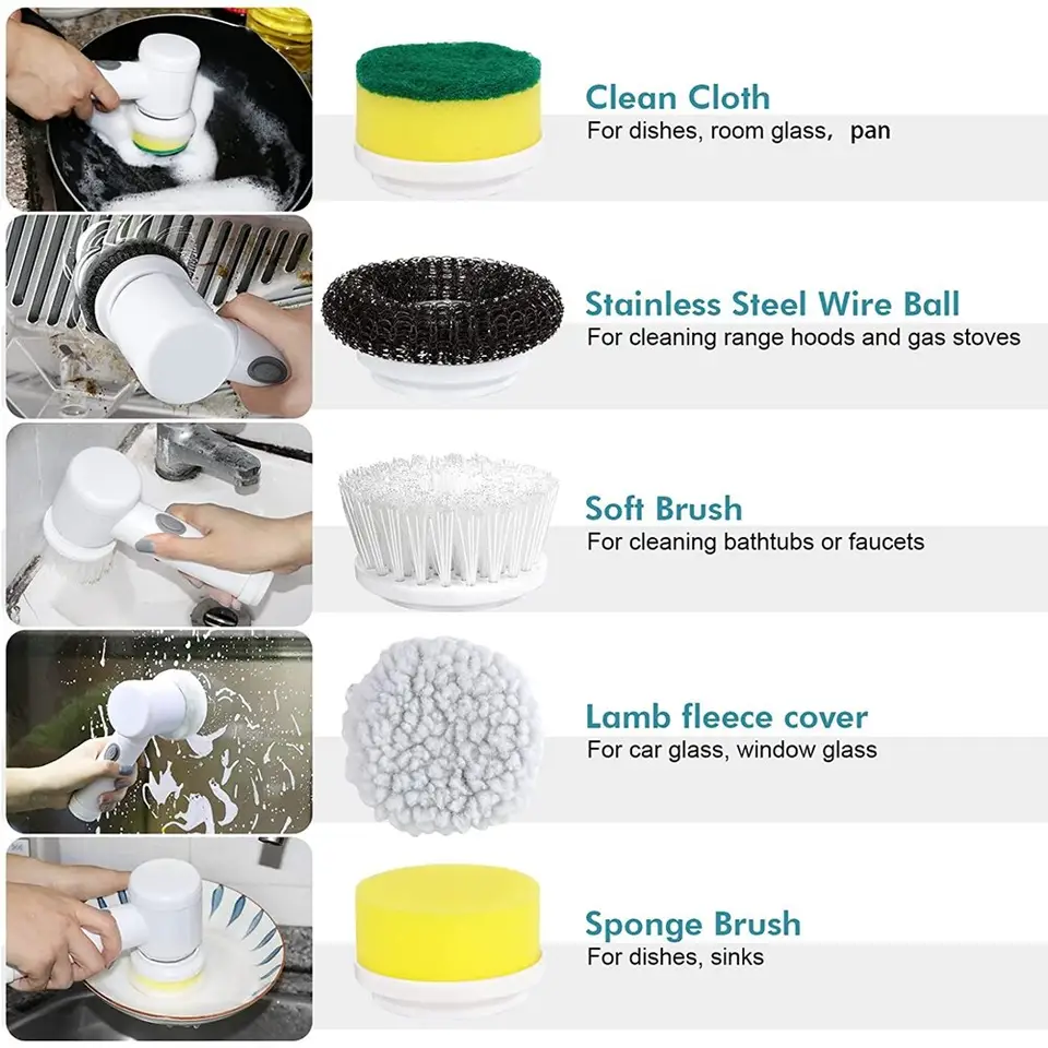 Kitchen Dishwashing Brush Sink Cleaner Bathroom Bathtub Clean Brush Spin Scrubber Wireless Electric Cleaning Brush