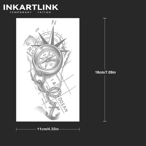 Herbal Body Stickers Temporary Tattoos Paper Tattoo Sheets Compass Anchor Design Waterproof Eco-Friendly Long-Lasting 15 Days