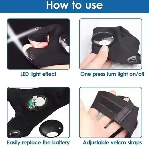 New LED Fingerless Gloves, designed for nighttime work and fishing Hands-free lighting device with built-in battery