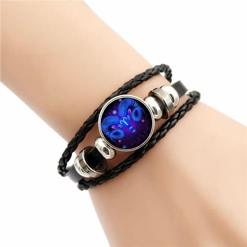 Astrology Lucky Charm - Leather Cord - Glow-in-the-Dark Zodiac Braided Bracelet - Glow-in-the-Dark Astrology