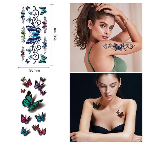 Mixed Style Temporary Tattoos Multi-Colored Roses Butterflies Paper Body Art for Women Girls & Kids
