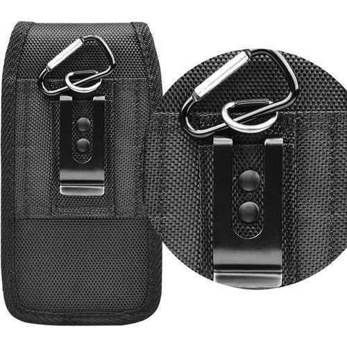 Men's Double-Layer Waist Bag Oxford Nylon Fabric with Light Water Resistance Leather Phone Pouch