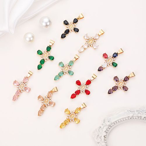 YML & Stylish Vintage-Style Zircon Cross Pendant Featuring the Virgin Mary and Jesus, Cross Pendant