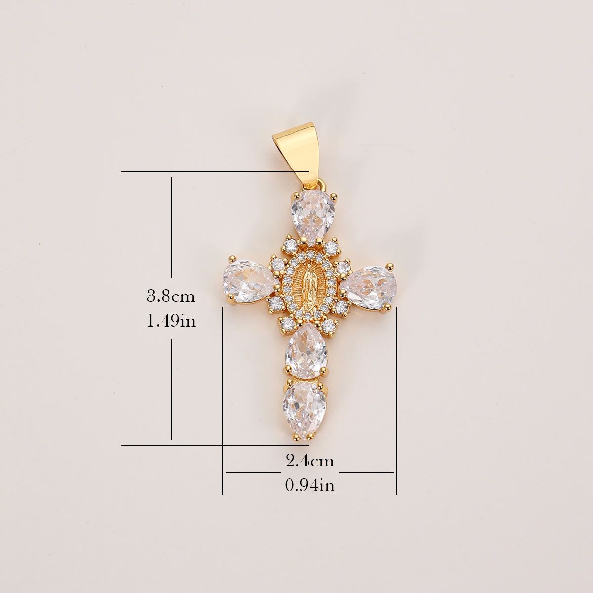 YML & Stylish Vintage-Style Zircon Cross Pendant Featuring the Virgin Mary and Jesus, Cross Pendant