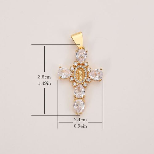 YML & Stylish Vintage-Style Zircon Cross Pendant Featuring the Virgin Mary and Jesus, Cross Pendant