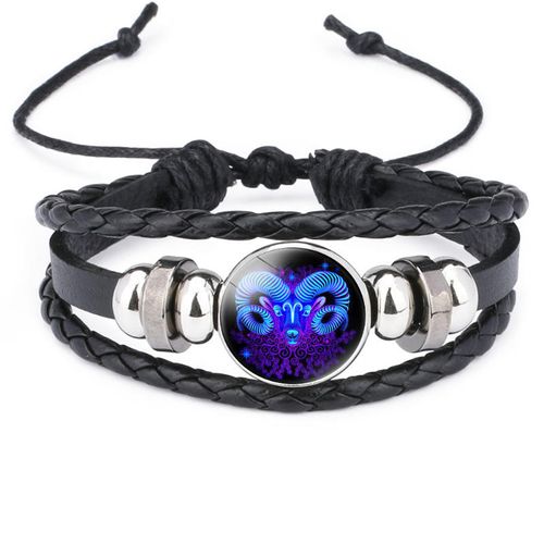 Astrology Lucky Charm - Leather Cord - Glow-in-the-Dark Zodiac Braided Bracelet - Glow-in-the-Dark Astrology