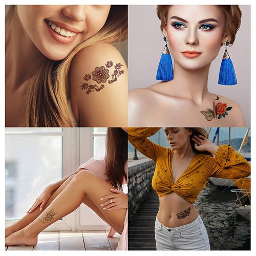 Mixed Style Temporary Tattoos Multi-Colored Roses Butterflies Paper Body Art for Women Girls & Kids