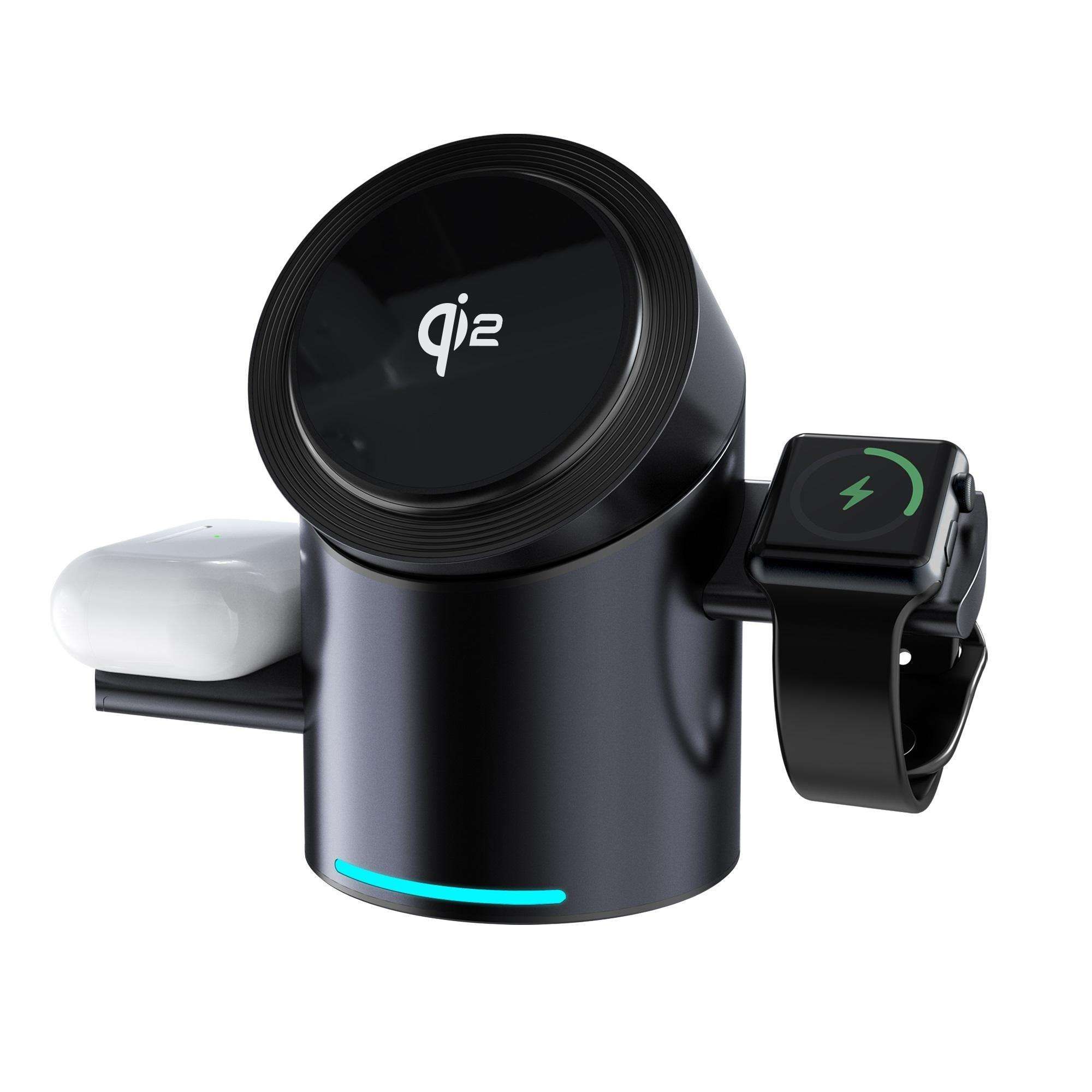 New Arrival 3-in-1 Auto-Rotating 15W Fast Aluminium Magnetic Wireless Charger Qi2 TRUE OTP OVP Auto-Rotating Wireless