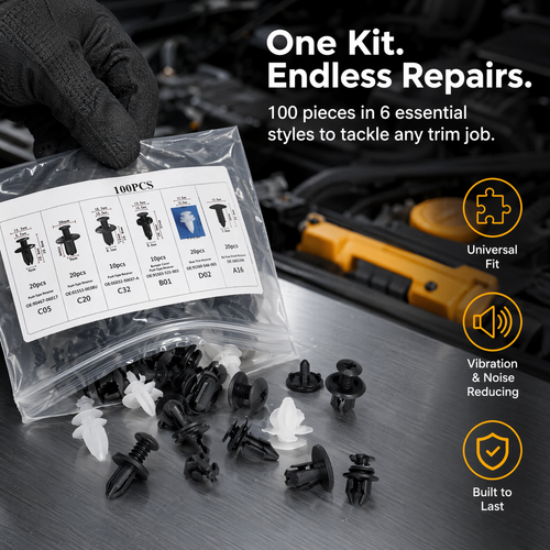 100PCS Universal Car Clip Kit – 6 Sizes Fit Most Cars & SUVs