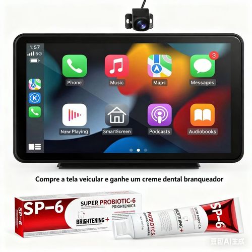 Tela inteligente de 7para carro com Android Auto sem fio, Apple Carplay, navegação GPS, câmera de ré, tela para todos os modelos