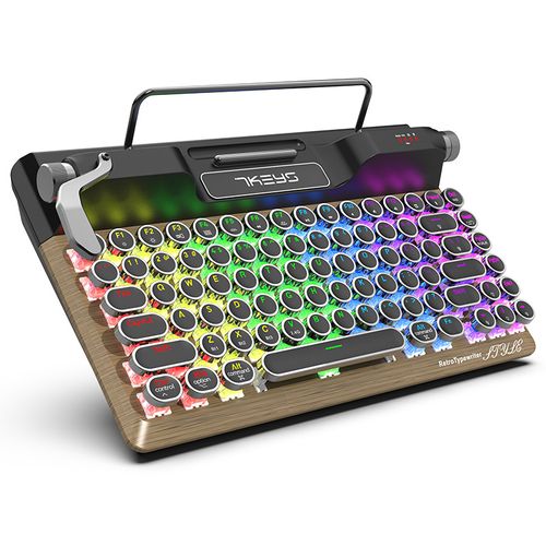 Teclado mecânico Bluetooth com textura de madeira retrô