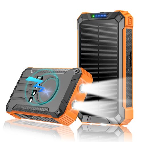 New 20000mAh Solar Power Bank with Built-in Cables & Wireless Charging Function