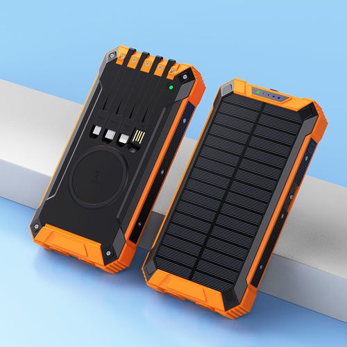 New 20000mAh Solar Power Bank with Built-in Cables & Wireless Charging Function