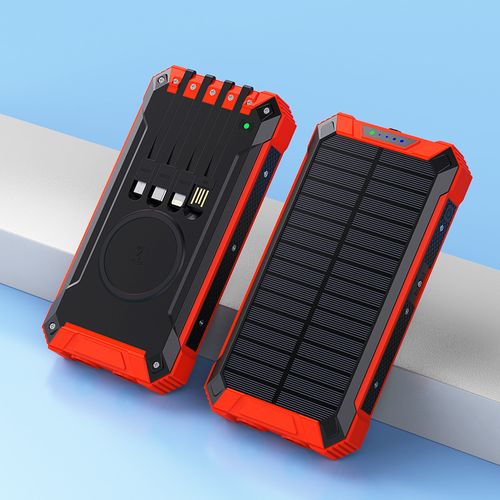 New 20000mAh Solar Power Bank with Built-in Cables & Wireless Charging Function