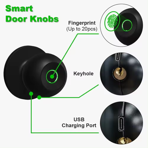 Smart Door Knob with Fingerprint Scanner, App & Physical Key Entry