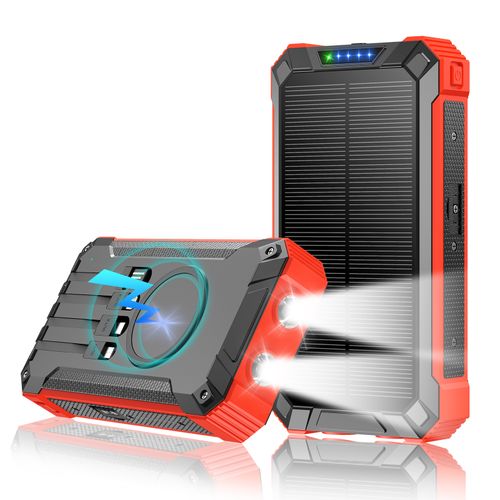 New 20000mAh Solar Power Bank with Built-in Cables & Wireless Charging Function
