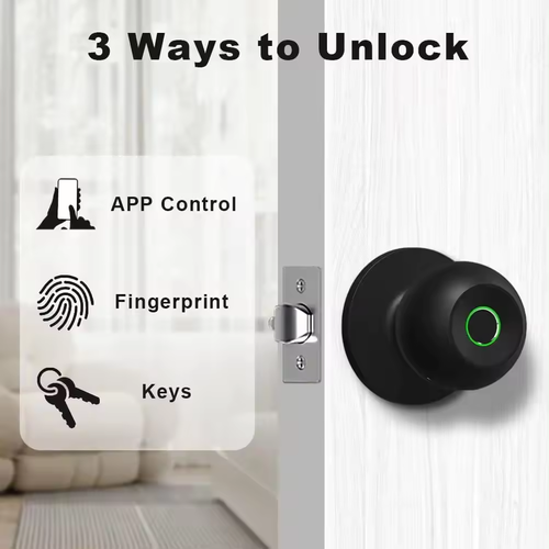 Smart Door Knob with Fingerprint Scanner, App & Physical Key Entry