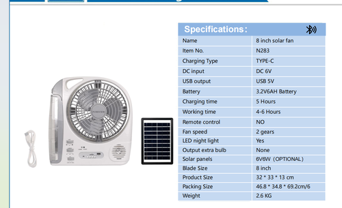 8-inch Emergency Charger Portable Multi-functional Fan