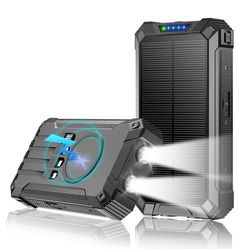 New 20000mAh Solar Power Bank with Built-in Cables & Wireless Charging Function