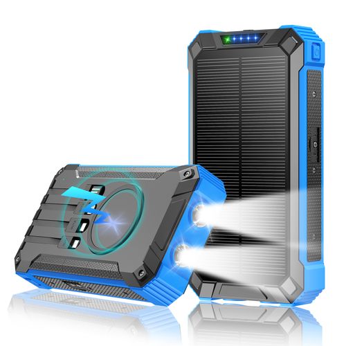 New 20000mAh Solar Power Bank with Built-in Cables & Wireless Charging Function