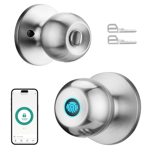 Smart Door Knob with Fingerprint Scanner, App & Physical Key Entry