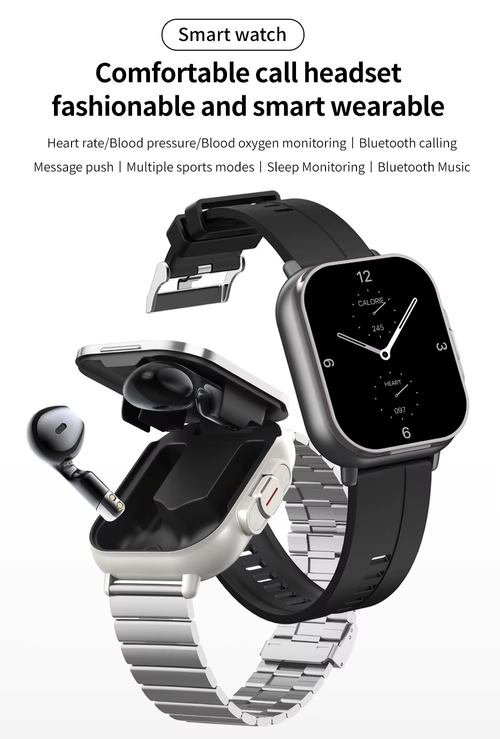 2-in-1 Smart Fitness Watch with Built-in TWS Earbuds