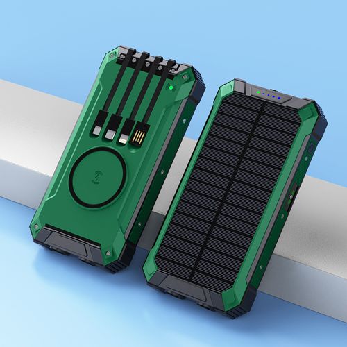 New 20000mAh Solar Power Bank with Built-in Cables & Wireless Charging Function