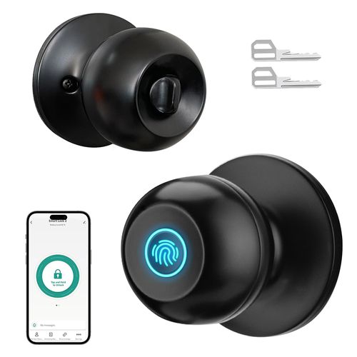 Smart Door Knob with Fingerprint Scanner, App & Physical Key Entry