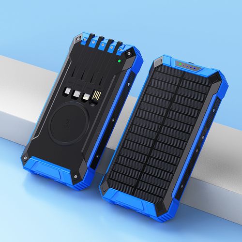 New 20000mAh Solar Power Bank with Built-in Cables & Wireless Charging Function