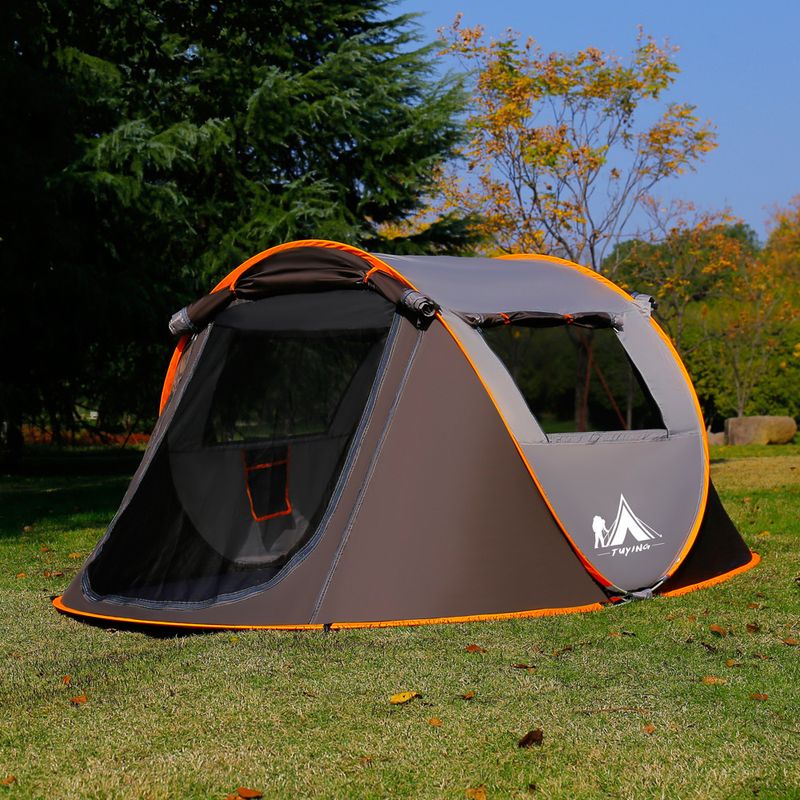 4-6 Person Pop Up Camping Tent Waterproof Instant Setup Tent with Removable Awning for Outdoor Hiking and Family Camping