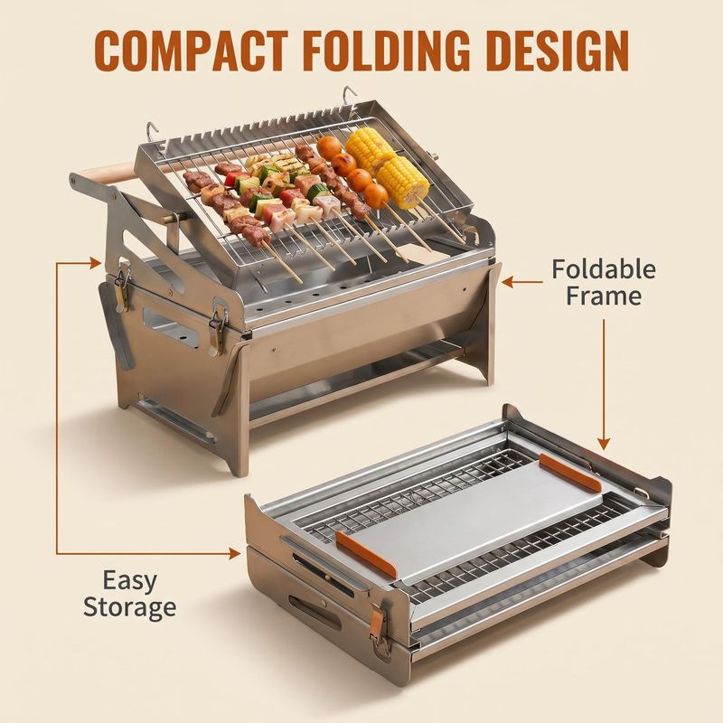 Flip Non-Stick Even Heating Foldable Stainless Steel Portable Outdoor BBQ Grill