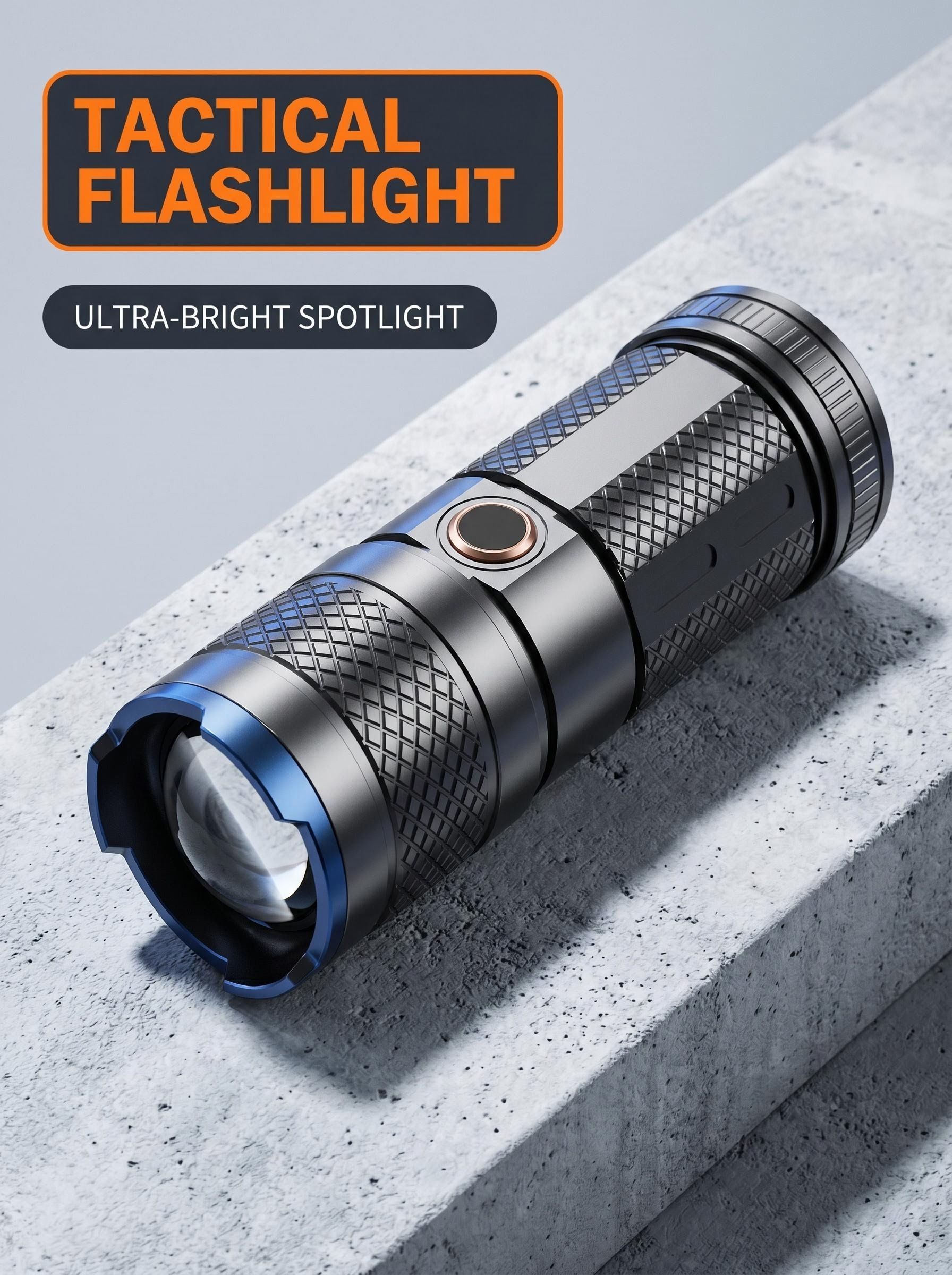 Zoomable White Laser Flashlight, Ultra Bright High-Powered Tactical Flashlight, Long Range Rechargeable LED Torch for Camping, Hiking & Emergency
