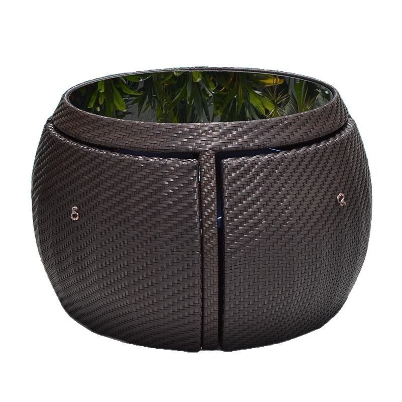 4 Piece Outdoor Wicker Patio Furniture Set Round Table and Chairs Set with Cushions Space Saving Design for Garden Backyard and Balcony
