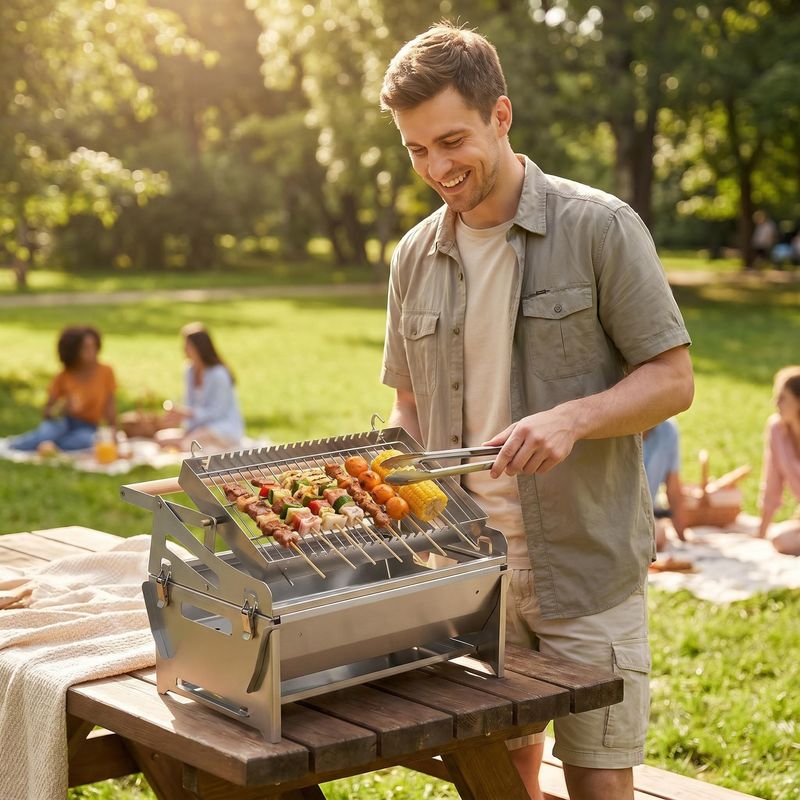 Flip Non-Stick Even Heating Foldable Stainless Steel Portable Outdoor BBQ Grill