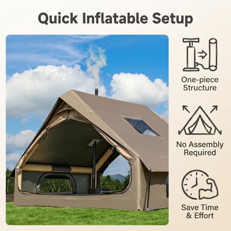 Inflatable Glamping Tent with Panoramic Windows, Large Space 4-8 Person Air Frame Camping House for Outdoor Glamping, Backyard, Hiking & Family Camping