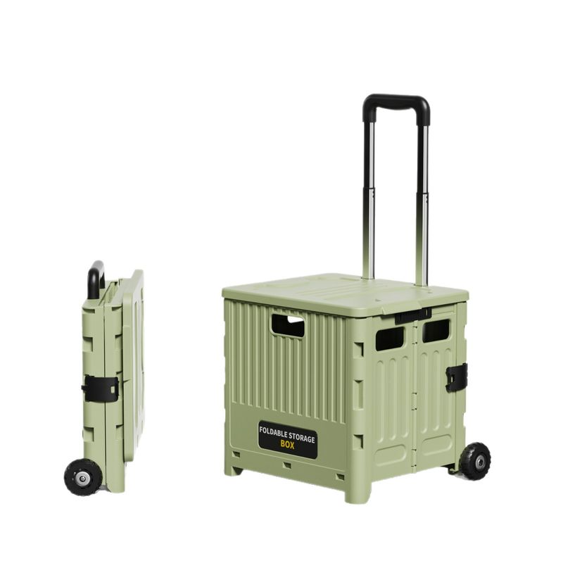 Foldable Utility Cart with Stair Climbing Wheels, Collapsible Rolling Storage Crate with Telescopic Handle, Portable Shopping Trolley for Camping, Groceries & Moving