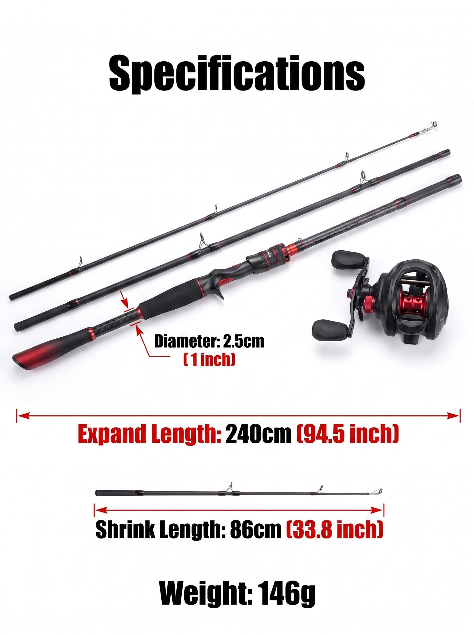 Carbon Fiber Casting Fishing Rod, Ergonomic Pistol Grip Baitcasting Rod, Lightweight Spinning Rod for Freshwater & Saltwater Bass Fishing