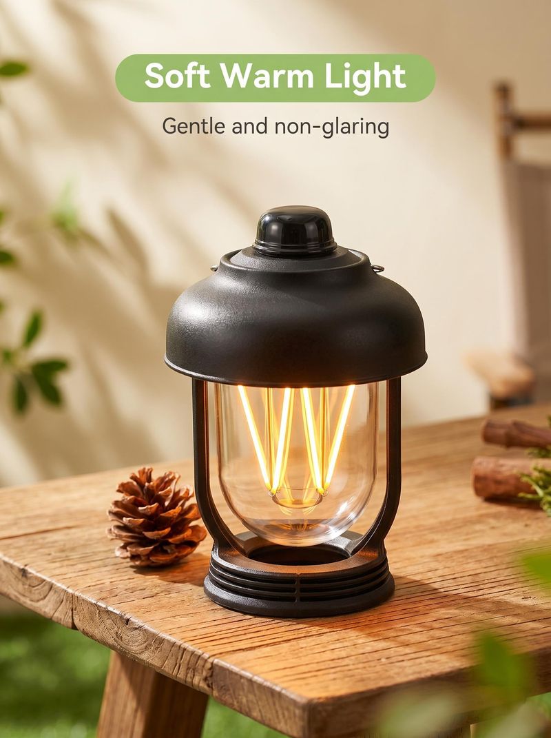 Rechargeable LED Camping Lantern Vintage Style Portable Outdoor Light with Dimmable Warm Light for Camping Hiking and Emergencies