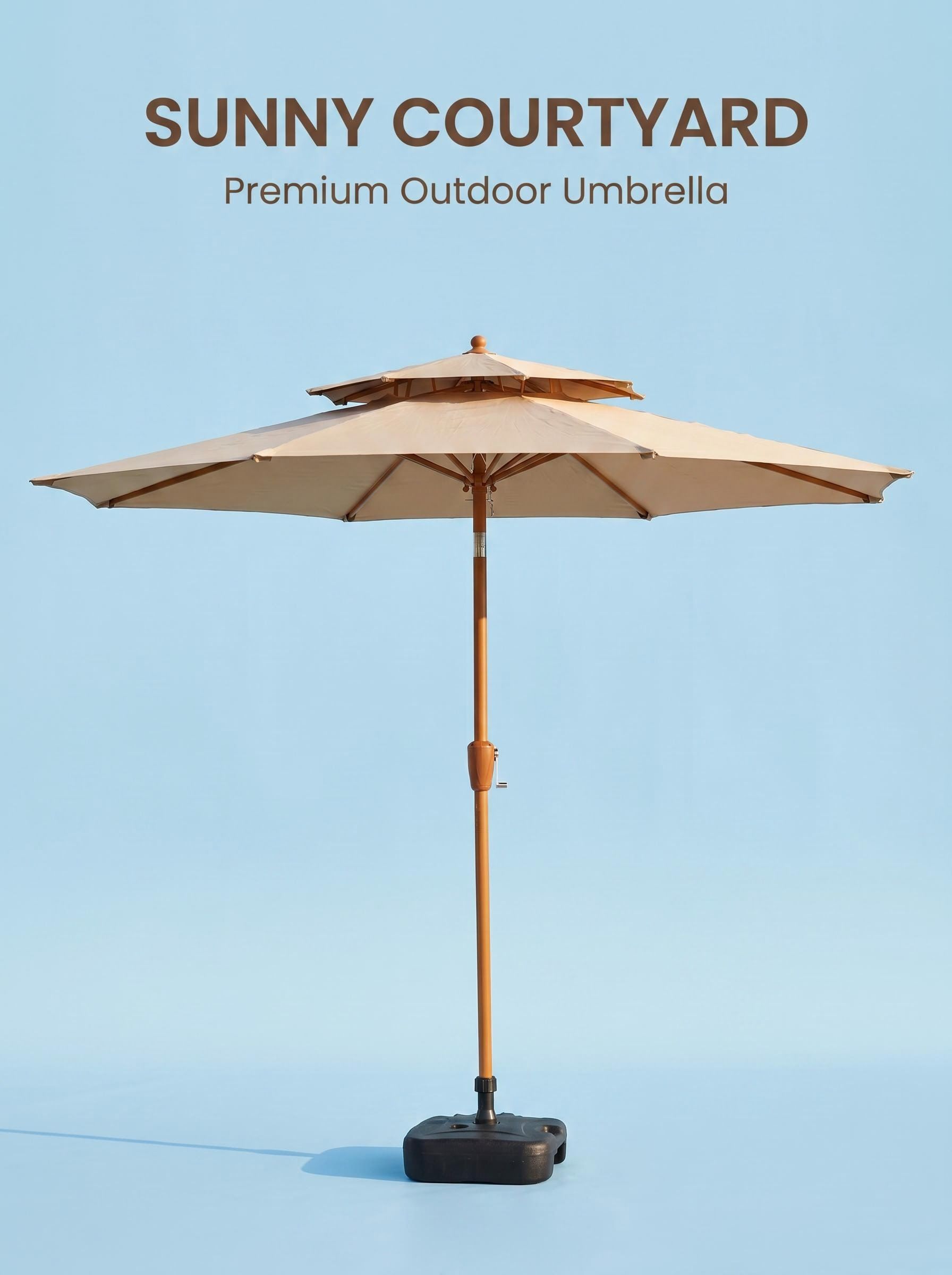 Double Tier Patio Umbrella 9ft Outdoor Market Umbrella with Crank Lift System UV Protection for Garden Backyard Poolside