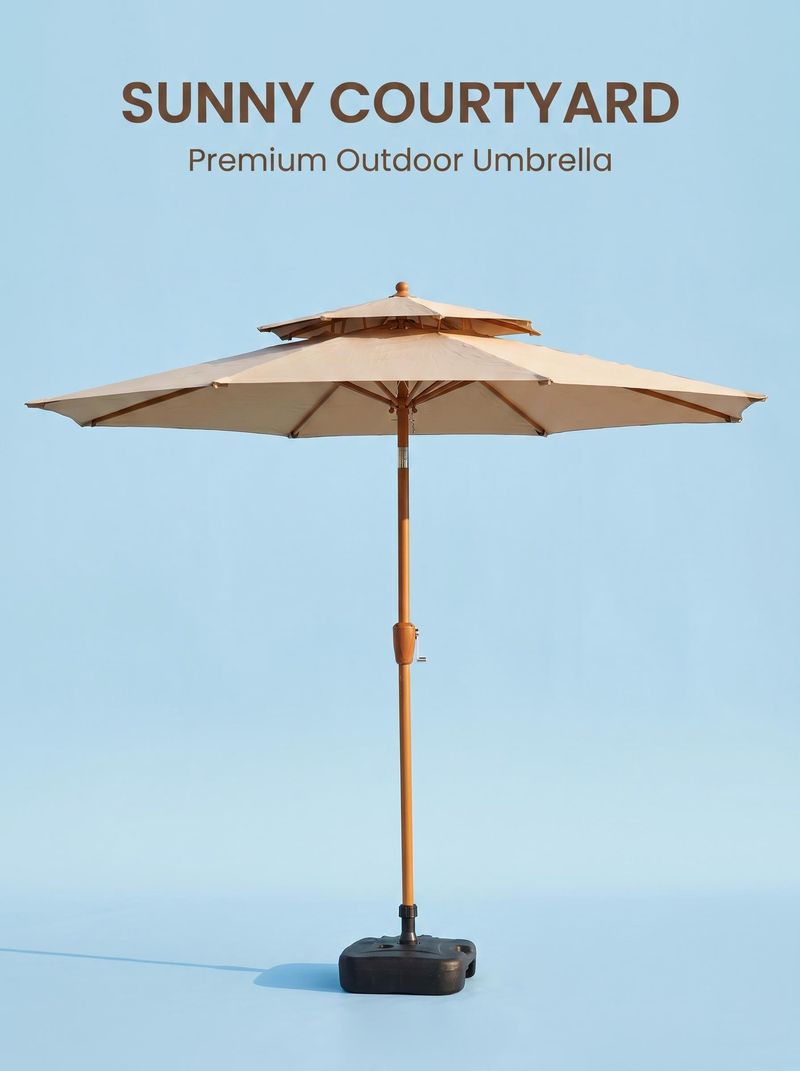 Double Tier Patio Umbrella 9ft Outdoor Market Umbrella with Crank Lift System UV Protection for Garden Backyard Poolside