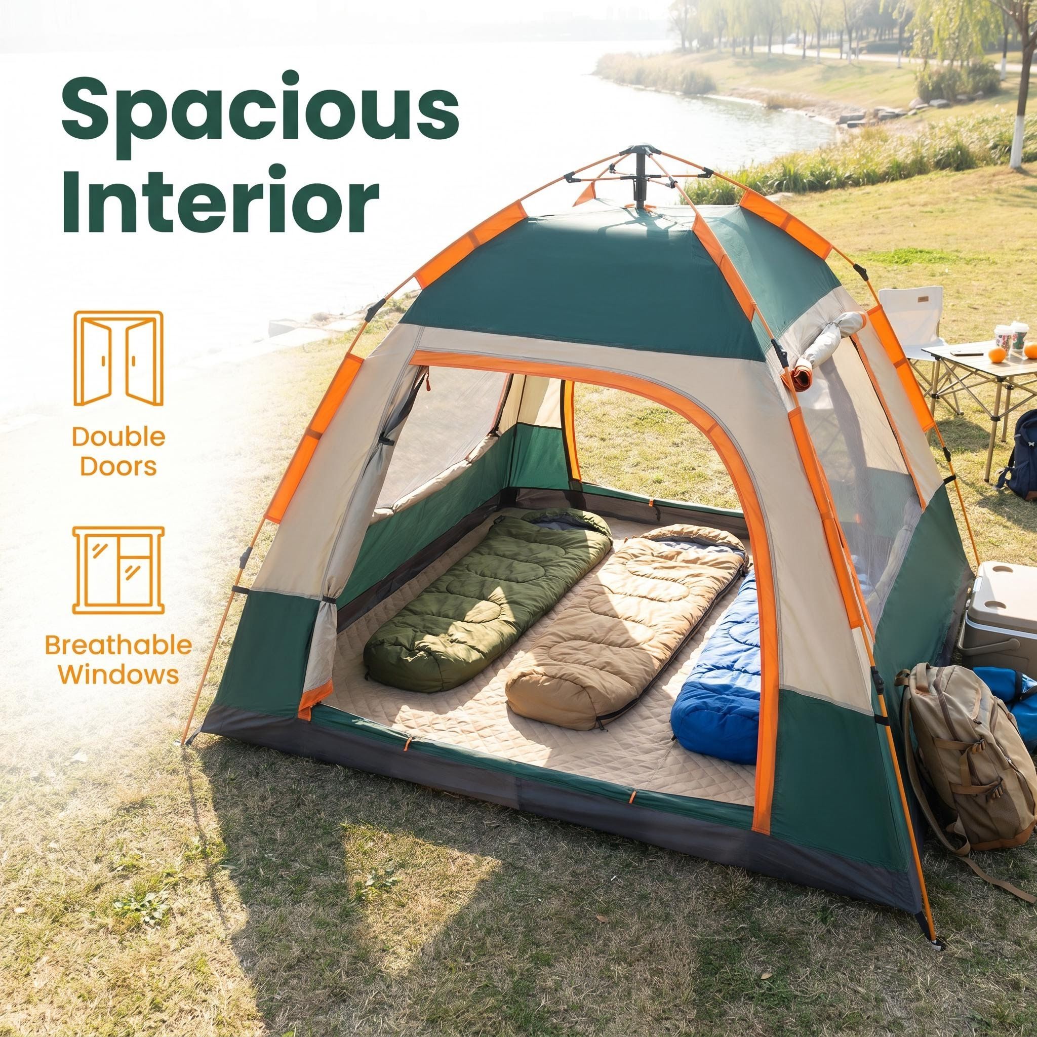 Pop Up Camping Tent, 2-4 Person Instant Setup Dome Tent, Lightweight Breathable Waterproof Family Tent for Outdoor Camping, Hiking, Backpacking & Backyard