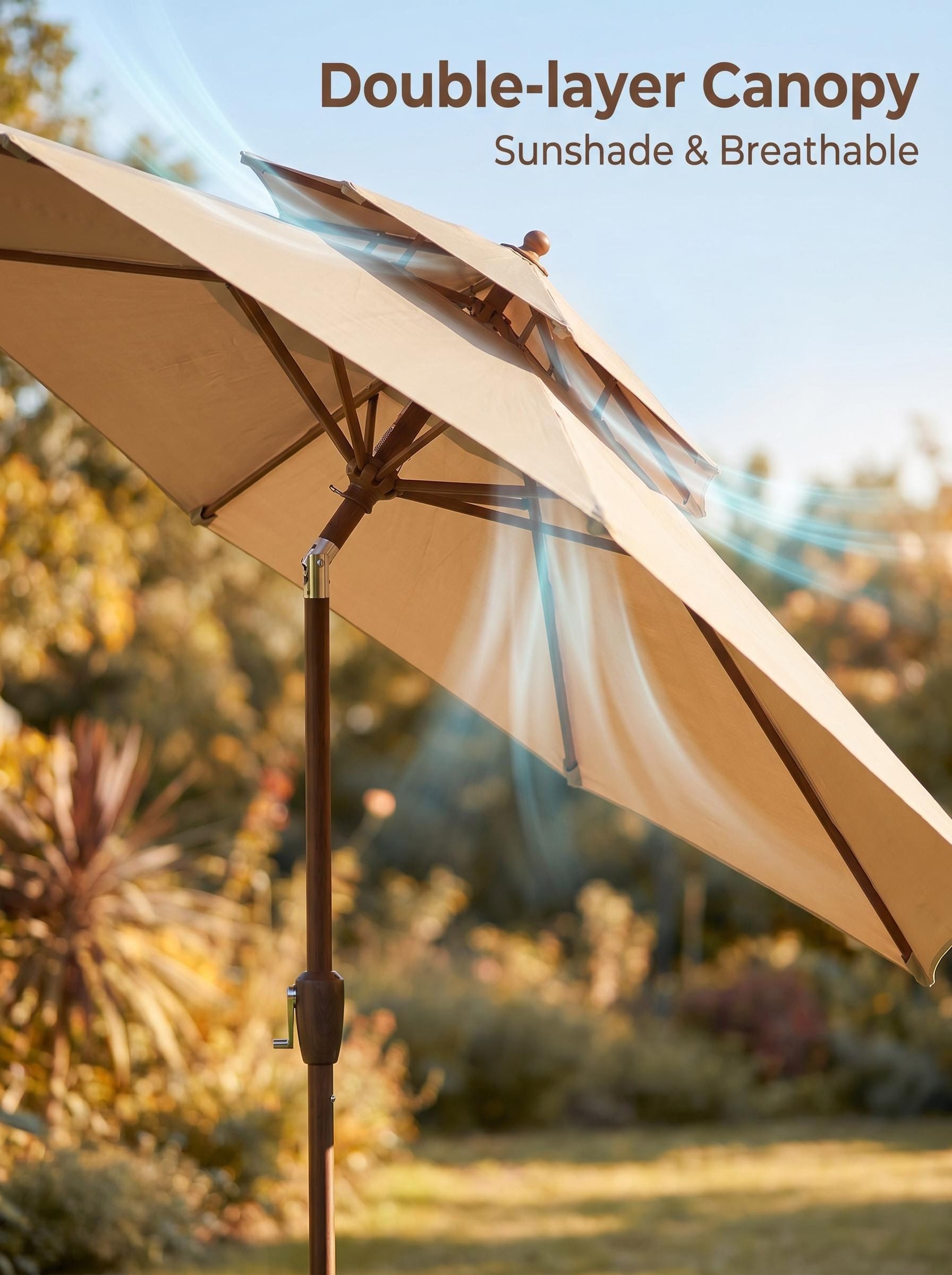 Double Tier Patio Umbrella 9ft Outdoor Market Umbrella with Crank Lift System UV Protection for Garden Backyard Poolside