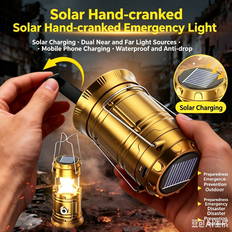 Solar Hand Crank Emergency Lantern Rechargeable LED Camping Light with USB Charger for Outdoor Use and Power Outages