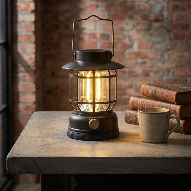 Retro Portable Rechargeable Camping Lantern - 1800mAh 48H Long Lasting Dimmable Warm Eye-Caring Light, Type-C Fast Charge