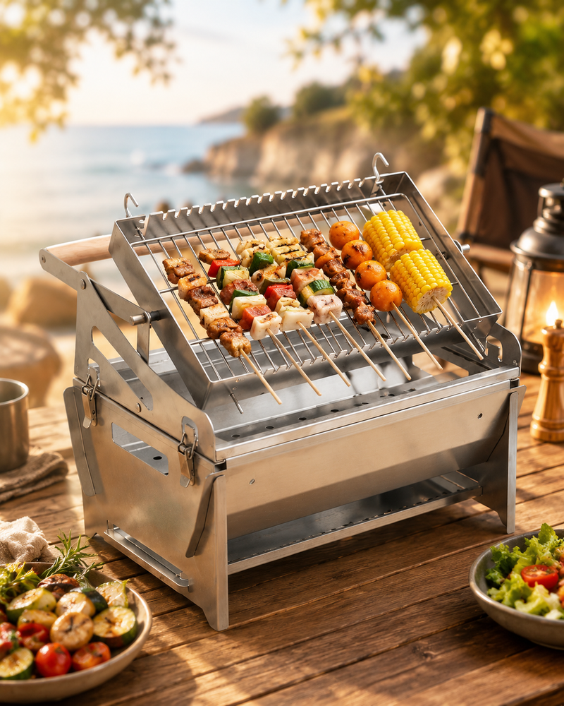 Flip Non-Stick Even Heating Foldable Stainless Steel Portable Outdoor BBQ Grill