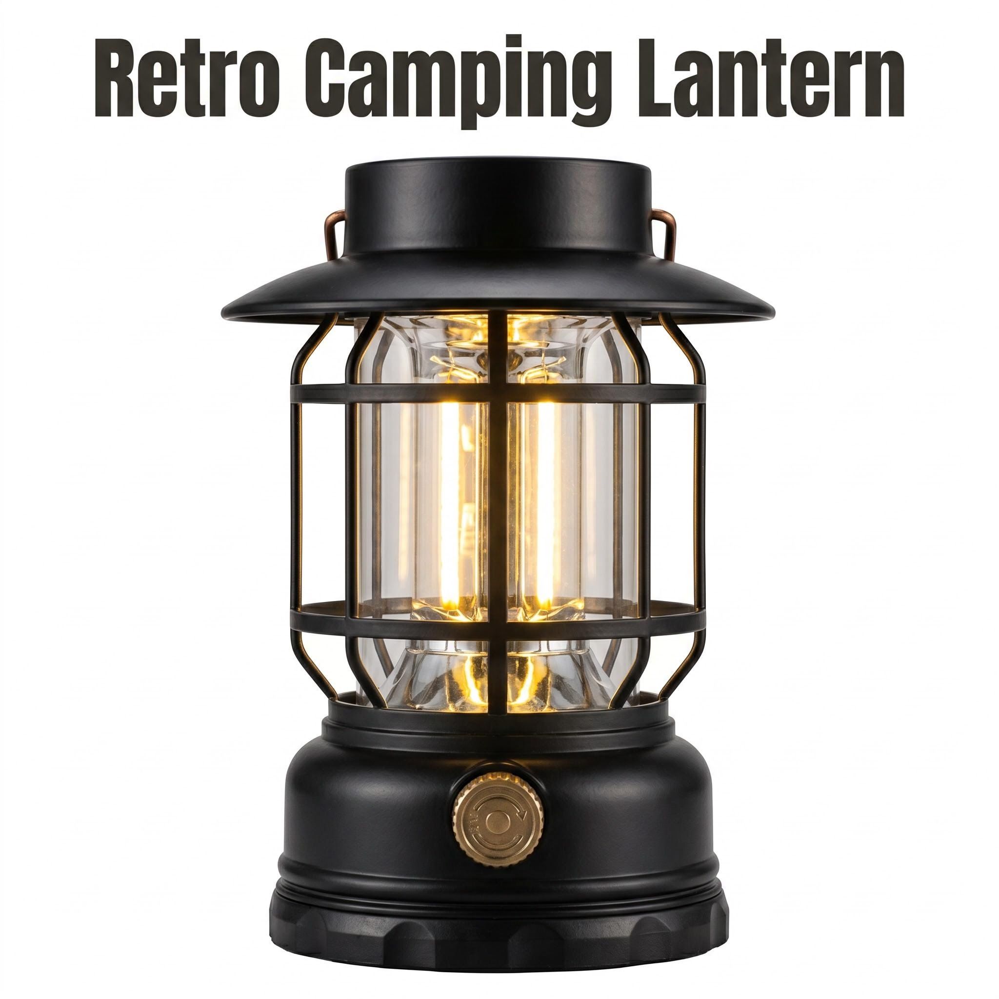 Retro Portable Rechargeable Camping Lantern - 1800mAh 48H Long Lasting Dimmable Warm Eye-Caring Light, Type-C Fast Charge