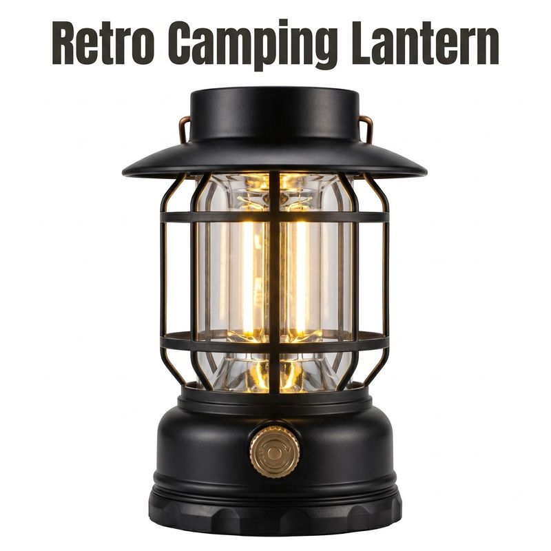 Retro Portable Rechargeable Camping Lantern - 1800mAh 48H Long Lasting Dimmable Warm Eye-Caring Light, Type-C Fast Charge
