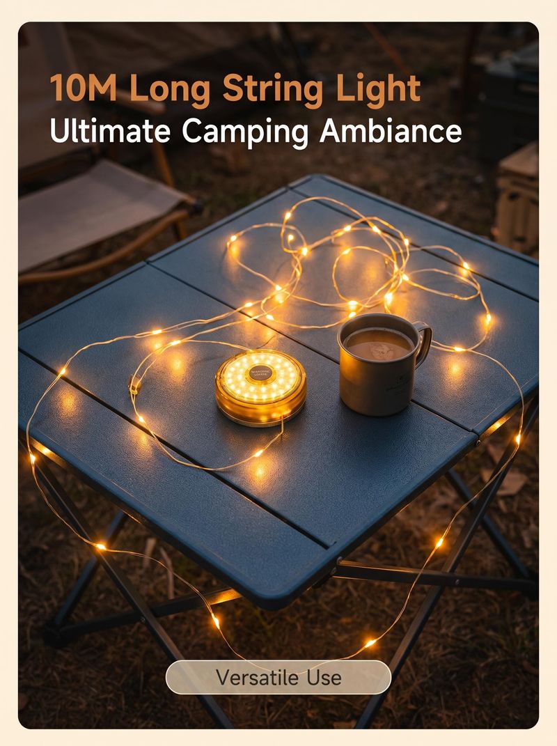 10M Retractable Reel LED String Light 3 Lighting Modes Portable for Camping Home Vibe Setup