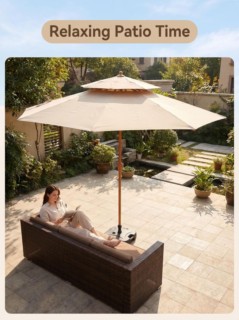 Double Tier Patio Umbrella 9ft Outdoor Market Umbrella with Crank Lift System UV Protection for Garden Backyard Poolside