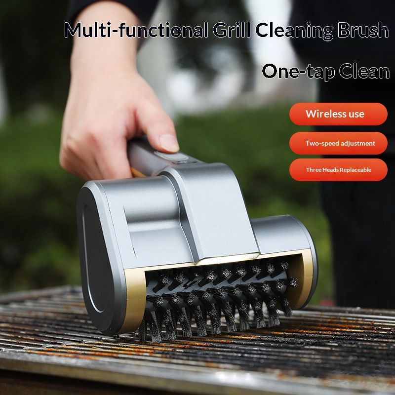 Wireless Electric Grill Cleaning Brush, Multi-Functional BBQ Cleaner with 2 Speeds, Replaceable Heads for Fast, Effortless Grill Cleaning